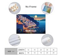 sinyumoney Amalfi Coast Italy at Night Art Work for Home Walls for Toilet Bathroom Decor Grey Wall Art 12x18inch(30x45cm)