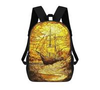 sinyumoney Amber Stained Glass Ship Backpacks Kids School Backpack School Bag 3D Printed School Bag for Boys Elementary And Middle School Students 17inch