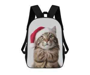 sinyumoney American Bobtail Cat with Santa Hat Rucksack Daypacks Business Backpack Water Resistant Bookbag for Men/Women 17inch