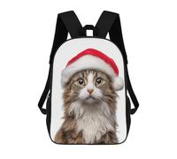 sinyumoney American Curl Cat Wearing Santa Hat Portrait 3D Printed Kids School Bag Rucksacks Children's School Fashion Casual Back Pack High Capacity Travel Book Bags Backpack for Kids 17inch