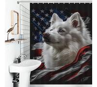 sinyumoney American Eskimo America Shower Curtains Mould Proof with Hooks Waterproof Fabric Modern Polyester Water Repellent for Bathroom 53.54x70.87Inch（136x180cm）