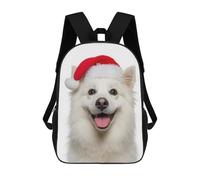 sinyumoney American Eskimo Dog with Santa Hat Portrait Backpacks Kids Student Schoolbag,3D Printed Backpacks,Elementary And Middle School Students Backpacks for Boys Girls 17inch
