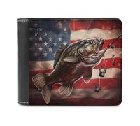 sinyumoney American Fishing Spirit 3D Print PU Leather Wallet ID RFID Blocking Banknote Compartments Durable Purse Youth Guys 11.7cm*9.5cm
