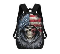 sinyumoney American Flag Hoodie Skull Art Backpack School Bag High Secondary School Bags Casual Backpack for Teenage Girls Boys Women Men 17inch