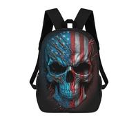 sinyumoney American Flag Skull Artwork-1 Children's Backpack, 3D Printed School Backpack, Backpack for Boys Girls, Adjustable School Bag for Primary School 17inch