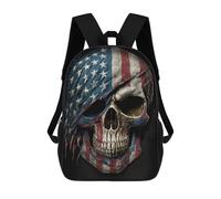 sinyumoney American Flag Skull Artwork Kids Children School Backpack 17 Inch Bookbags Casual Travel Rucksack Boys Girls Large Capacity Daypack 17inch