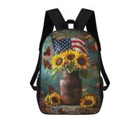 sinyumoney American Flag Sunflower Bouquet School Bags Large Water Resistant Laptop Backpack - Perfect for Travel, Work And Daily Use 17inch