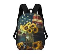 sinyumoney American Flag Sunflowers Bouquet School Backpack Fashion Stationery Backpack Waterproof Casual Daypacks for Men/Women 17inch