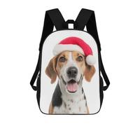 sinyumoney American Foxhound Dog with Santa Hat Portrait Children's Backpacks School 3D Printed Bag Bookbag for Kids Travel Rucksacks Boy Girl Book Bags Kids School Bag 17inch