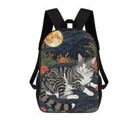 sinyumoney American Shorthair Cat with Night Garden Backpacks Kids School Backpack School Bag 3D Printed School Bag for Boys Elementary And Middle School Students 17inch