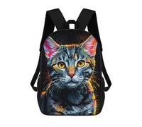 sinyumoney American Shorthair Portrait Neon Kids School Backpack School Bag 3D Printed School Bag for Boys Elementary And Middle School Students 17inch