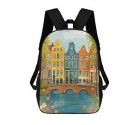 sinyumoney Amsterdam Canal Houses And Bicycles Kids Backpack, Kids School Bag 3D Printed School Backpacks for Boys And Teenager School Students 17inch