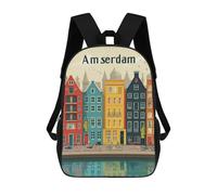 sinyumoney Amsterdam City Guide School Backpack Fashion Stationery Backpack Waterproof Casual Daypacks for Camping Outdoor Adventures And Daily Travel 17inch