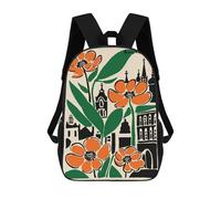 sinyumoney Amsterdam Flowers And Buildings Illustration Kids Backpack 17 Inch School Bag 3D Printed Cartoon School Backpacks for Boys And Teenager School Students