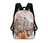 sinyumoney Amsterdam in Watercolor Backpacks Kids Student Schoolbag 3D Printed Backpacks Elementary And Middle School Students Backpacks for Boys Girls 17inch