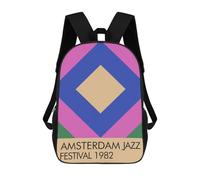 sinyumoney Amsterdam Jazz Festival 1982 Poster Children's 17 Inch School Backpack 3D Printed Cool Knapsack for Kids Travel Rucksacks Book Bags Kids School Bag