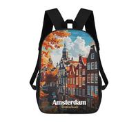 sinyumoney Amsterdam Netherlands Autumn Cityscape Illustration 3D Printed School Bag Children's School Backpack Schoolbags Travel Backpacks Casual Fashion Bag for Kids School Students 17inch