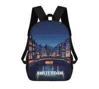 sinyumoney Amsterdam Netherlands Night Cityscape 3D Printed Children's School Backpack for Kids High Capacity Travel Rucksacks Book Bags Kids School Bag Back Pack 17inch