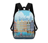 sinyumoney Amsterdam Travel Print Backpacks Kids Student Schoolbag,3D Printed Backpacks,Elementary And Middle School Students Backpacks for Boys Girls 17inch