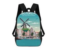 sinyumoney Amsterdam Windmill Travel Backpacks Kids Student Schoolbag,3D Printed Backpacks,Elementary And Middle School Students Backpacks for Boys Girls 17inch