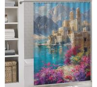 sinyumoney Ancient Monastery by The Lake Anti-Mould Proof Resistant with Hooks Waterproof Fabric Modern Fabric Bathroom Decor Set for Travel Trailer 64.17x70.87Inch（163x180cm）