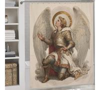 sinyumoney Angel in Armor Praying Shower Curtains Mould Proof 100% Polyester Fabric Washable Decor Bath Curtains for Bathroom Wet Room 69.69x70.87Inch（177x180cm）