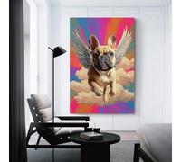 sinyumoney Angel Pug in Flight Canvas Artwork Modern Wall Art Painting Prints Poster for Boys Room Office Workplace Home Wall Decor Stretched Easy to Hang 12x18inch(30x45cm)