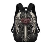 sinyumoney Angel Wings Gothic Cross Roses School Backpack Water Resistant Travel Backpack Computer Bag for Girls Boys Teenage 17inch
