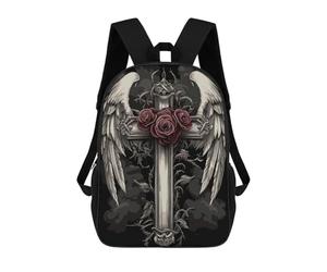 sinyumoney Angel Wings Gothic Cross Roses School Backpack Water Resistant Travel Backpack Computer Bag for Girls Boys Teenage 17inch