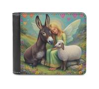sinyumoney Angel's Tender Moment with Donkey and Lamb 3D Print Clutch Purse Credit Card Slots Leather RFID Fashion Slim Leather Men's Wallet 11.7cm*9.5cm