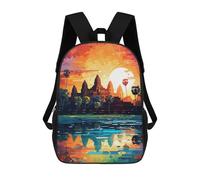 sinyumoney Angkor Wat Sunset Reflections -4 3D Printed 17inch School Bag Children's School Backpack Travel Backpacks Casual Fashion Bag for Kids School Students