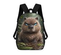 sinyumoney Angry Capybara in Jungle 17 Inch Backpacks Kids Schoolbag,3D Printed Elementary And Middle School Students Backpacks for Boys Girls