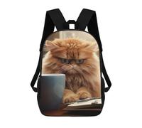 sinyumoney Angry Cat Drinking Coffee Backpacks Kids School Backpack School Bag 3D Printed School Bag for Boys Elementary And Middle School Students 17inch