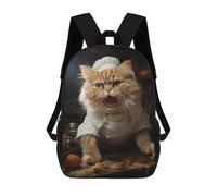 sinyumoney Angry Chef Cat Cooking 3D Printed School Backpack Casual Children's Backpacks 3D Printed School Bag for Boys Elementary And Middle 17inch
