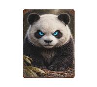 sinyumoney Angry Panda with Glowing Blue Eyes Iron Water Proof Wall Art Decoration for Workshop Train Room Bar Kitchen Decor 15.7"x11.8"
