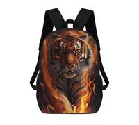 sinyumoney Angry Tiger Fire Animal Kids School Backpack School Bag 3D Printed School Bag for Boys Elementary And Middle School Students 17inch