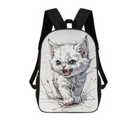sinyumoney Angry White Kitten Rucksacks 3D Printed Children 17inch Backpacks Fashion Casual Daypack Travel Bags Outdoor Casual Daypack for Boy And Girl