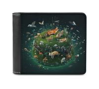 sinyumoney Animal Kingdom Sphere 3D Print Men's Wallet Bills Credit Cards Leather RFID Banknote Compartments Leather Wallet 11.7cm*9.5cm