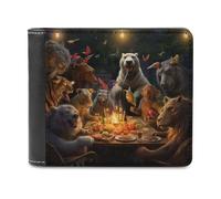sinyumoney Animals Enjoying Dinner Together 3D Print PU Leather Wallet Slots ID Window RFID Blocking Stylish Slots Note Section Purse Youth Guys 11.7cm*9.5cm