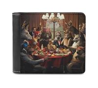 sinyumoney Animals in Formal Attire Enjoying Dinner Together 3D Print PU Leather Men's Wallet Credit Card Holder Banknote Compartments Wallets for Boys Girls 11.7cm*9.5cm