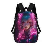 sinyumoney Anime Cat Girls Neon Pink Backpack School Bag Rucksack for Girls Boys Backpacks Large Capacity Kids Back Pack Lightweight School Bags for Children Students 17inch