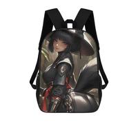 sinyumoney Anime Fox Girl in Black Outfit Gaming 3D Printed Children's School Backpack for Kids High Capacity Travel Rucksacks Book Bags Kids School Bag Back Pack 17inch