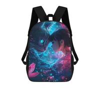 sinyumoney Anime Girl And Cat Lotus Cherry Blossoms Backpack, Children's Backpack, Student School Bag Bookbag Rucksack, 3D Printed School Bag for Boys Girls 17inch
