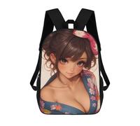 sinyumoney Anime Girl in Kimono 3D Printed Children's School Backpack for Kids High Capacity Travel Rucksacks Book Bags Kids School Bag Back Pack 17inch