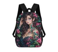 sinyumoney Anime Girl with Floral Tattoos Backpack School Bag Lightweight Casual Daypack School Backpacks for Teenage Girls Boys Women Men 17inch