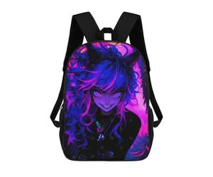 sinyumoney Anime Girl with Neon Hair Backpack School Bag Water Resistant School Bag Business Backpack for Boys/Girls/Teenagers 17inch