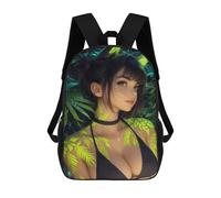 sinyumoney Anime Girl with Neon Tattoos Children's Backpack, 17 Inch 3D Printed School Backpack, Backpack Cartoon Adjustable School Bag for Primary School