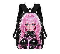 sinyumoney Anime Girl with Pink Hair And Braids Backpack School Bag Daypacks Business Backpack Water Resistant Bookbag for Girls Boys Teenage 17inch