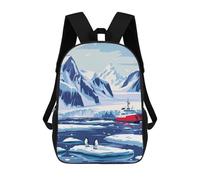 sinyumoney Antarctica Landscape with Penguins 3D Printed Children's School Backpack for Kids High Capacity Travel Rucksacks Book Bags Kids School Bag Back Pack 17inch