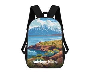 sinyumoney Antelope Island State Park Illustration Children's School Backpack 3D Printed for Kids Travel Rucksacks Book Bags for Boys Elementary School Students 17inch